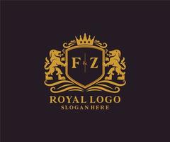 eerste fz brief leeuw Koninklijk luxe logo sjabloon in vector kunst voor restaurant, royalty, boetiek, cafe, hotel, heraldisch, sieraden, mode en andere vector illustratie.