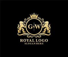 eerste gw brief leeuw Koninklijk luxe logo sjabloon in vector kunst voor restaurant, royalty, boetiek, cafe, hotel, heraldisch, sieraden, mode en andere vector illustratie.