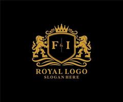 eerste fi brief leeuw Koninklijk luxe logo sjabloon in vector kunst voor restaurant, royalty, boetiek, cafe, hotel, heraldisch, sieraden, mode en andere vector illustratie.