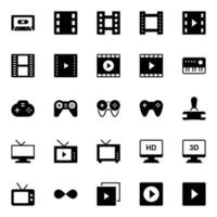glyph pictogrammen voor multimediaal. vector