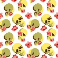 een patroon van schedels met bloemen. achtergrond met portretten, menselijk schedels en bloemen binnen. achtergrond voor het drukken voor de vakantie van de dag van de dood en halloween vector