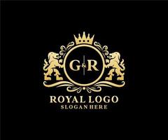 eerste gr brief leeuw Koninklijk luxe logo sjabloon in vector kunst voor restaurant, royalty, boetiek, cafe, hotel, heraldisch, sieraden, mode en andere vector illustratie.