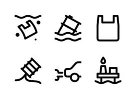 eenvoudige set van vervuiling gerelateerde vector lijn iconen. bevat iconen als plastic vervuiling, drijvend vat, olielekkage, auto en meer.