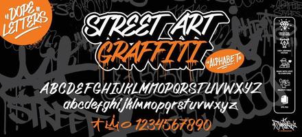 modern graffiti kunst alfabet. vector doopvont graffiti alfabet, koel decoratief typografie brieven. ten volle aanpasbare kleuren