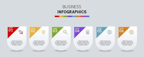 infographics ontwerp sjabloon en pictogrammen met 6 opties of 6 stappen vector