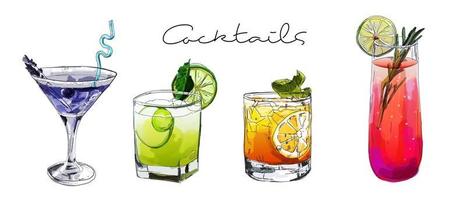 hand getekende illustratie van set van cocktails. vector