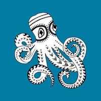 Octopus zee dier kleur boek voor volwassenen vector illustratie. anti stress kleur voor volwassen. zentangle stijl. zwart en wit lijnen. kant patroon