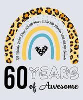 60e verjaardag t-shirt, 60 jaren van geweldig, typografie ontwerp, mijlpaal verjaardag geschenk vector