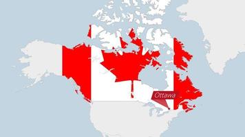 Canada kaart gemarkeerd in Canada vlag kleuren en pin van land hoofdstad Ottawa. vector