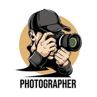 fotograaf wie is op zoek Bij de camera. vector illustratie