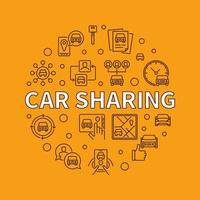 auto sharing schets cirkel vormig banier - auto delen concept vector ronde illustratie