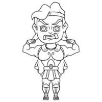 Hercules chibi mascotte lijn kunst vector