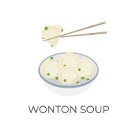 szechuan wonton soep knoedel illustratie logo in een kom vector