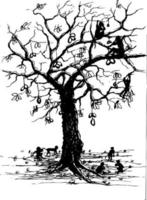 hand- getrokken vector natuur illustratie met groep van aap Aan de boom