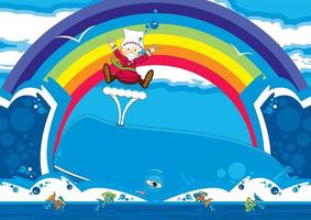 Jona en de walvis met tropisch vis en regenboog - bijbels illustratie vector