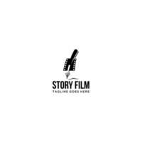 filmschrijver concept penpunt schrijver met filmrol vector logo pictogram ontwerp illustratie