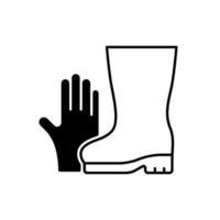 tuinhandschoenen en laarzen zwart lineair pictogram vector