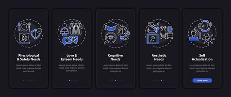 menselijke behoeften onboarding mobiele app-paginascherm met concepten vector