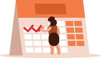 vector beeld van een vrouw markering dagen Aan een bureaublad kalender