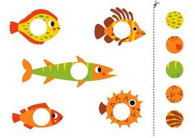 besnoeiing en lijm spel voor kinderen. schattig zee dieren. vector