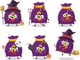 halloween uitdrukking emoticons met tekenfilm karakter van magie geld zak vector