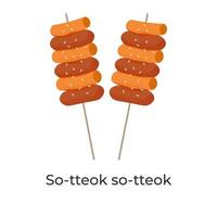 Koreaans straat voedsel illustratie logo zo tteok zo tteok tteokbokki met sesam hagelslag en bambo spiesjes vector