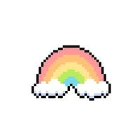 schattig regenboog met wolken in pixel kunst stijl vector