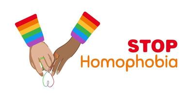 regenboog hou op teken met een handen en tekst hou op homofobie voor de Internationale dag tegen homofobie. zonder achtergrond, geïsoleerd, klem kunst. vector
