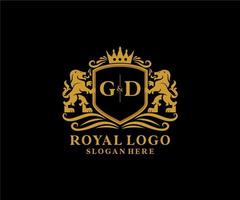 eerste gd brief leeuw Koninklijk luxe logo sjabloon in vector kunst voor restaurant, royalty, boetiek, cafe, hotel, heraldisch, sieraden, mode en andere vector illustratie.