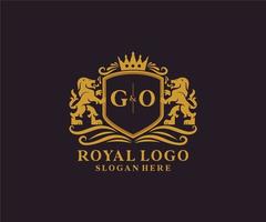 eerste Gaan brief leeuw Koninklijk luxe logo sjabloon in vector kunst voor restaurant, royalty, boetiek, cafe, hotel, heraldisch, sieraden, mode en andere vector illustratie.