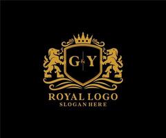 eerste gy brief leeuw Koninklijk luxe logo sjabloon in vector kunst voor restaurant, royalty, boetiek, cafe, hotel, heraldisch, sieraden, mode en andere vector illustratie.