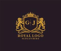eerste gj brief leeuw Koninklijk luxe logo sjabloon in vector kunst voor restaurant, royalty, boetiek, cafe, hotel, heraldisch, sieraden, mode en andere vector illustratie.