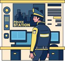 Politie en Politie station illustratie in tekening stijl vector