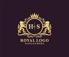 eerste hs brief leeuw Koninklijk luxe logo sjabloon in vector kunst voor restaurant, royalty, boetiek, cafe, hotel, heraldisch, sieraden, mode en andere vector illustratie.