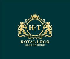 eerste ht brief leeuw Koninklijk luxe logo sjabloon in vector kunst voor restaurant, royalty, boetiek, cafe, hotel, heraldisch, sieraden, mode en andere vector illustratie.