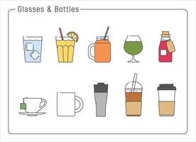 een verzameling van verschillende drinkbekers. hand getrokken stijl vector ontwerp illustraties.