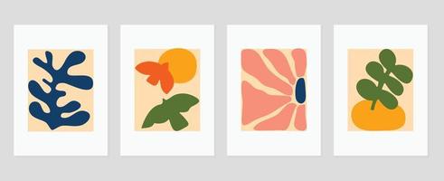 reeks van abstract Hoes achtergrond geïnspireerd door matisse. planten, blad, bloem, vogel kleurrijk in hand- getrokken stijl. hedendaags esthetisch geïllustreerd ontwerp voor muur kunst, decoratie, behang, afdrukken. vector