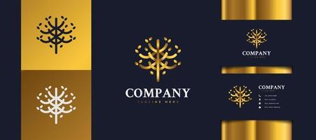 luxe gouden boomlogo met gebladerte, geschikt voor hotel-, spa-, resort- of onroerendgoedlogo's vector