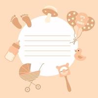 vector kaart voor een pasgeboren baby met baby items