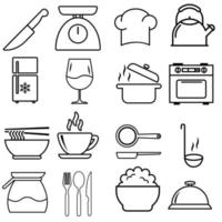 keuken vector pictogrammen set. Koken illustratie symbool verzameling. keuken gereedschap teken.