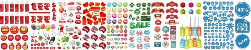 verkoop tags. detailhandel stickers, promotie prijs label en winkel prijsstelling banner sticker geïsoleerde vector set