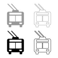 trolleybus elektrisch stad vervoer stedelijk openbaar vervoer trolley bus reeks icoon grijs zwart kleur vector illustratie beeld solide vullen schets contour lijn dun vlak stijl