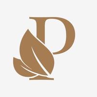 brief p met blad decoratie eerste luxe vector logo ontwerp