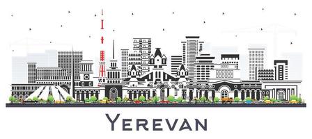 Jerevan Armenië stad horizon met kleur gebouwen geïsoleerd Aan wit. Jerevan stadsgezicht met oriëntatiepunten. bedrijf reizen en toerisme concept met historisch architectuur. vector