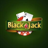 blackjack-logo met groen lint en op een groene achtergrond, geïsoleerd. kaartspel. casino spel vector