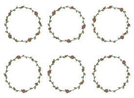 hand- getrokken cirkel kader decoratie element met bladeren en bloemen klem kunst vector