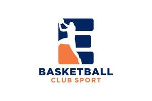 eerste brief e basketbal logo icoon. mand bal logotype symbool. vector