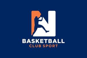 eerste brief n basketbal logo icoon. mand bal logotype symbool. vector