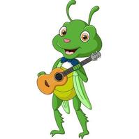 schattig sprinkhaan tekenfilm met gitaar vector