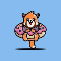 schattig rood panda knuffel groot donut tekenfilm vector